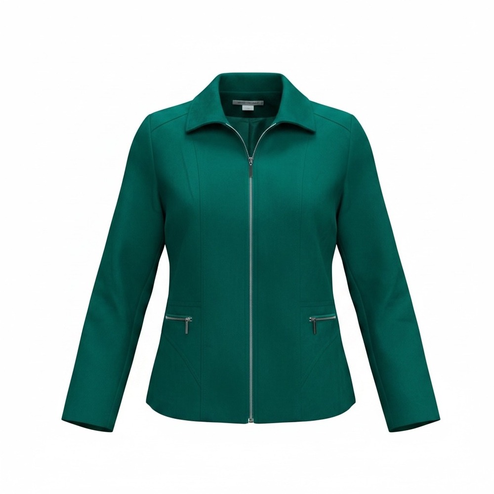 Allison Daley Womens Emerald Green Zip Front Faux Suede Jacket Size 10